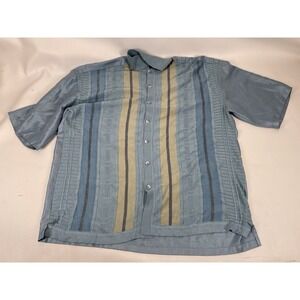 Silversilk‎ Linen Silk Botton Front Hawaiian Shirt Mens Size 3XL Blue Striped